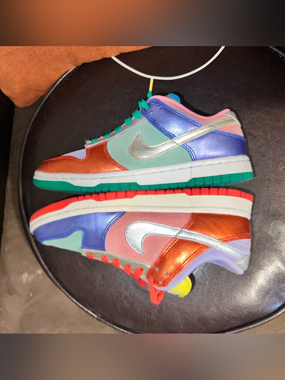Nike Dunk Low’Sunset Pulse' mismatched, vibrant multicolor metallic wmns sz 6.5
